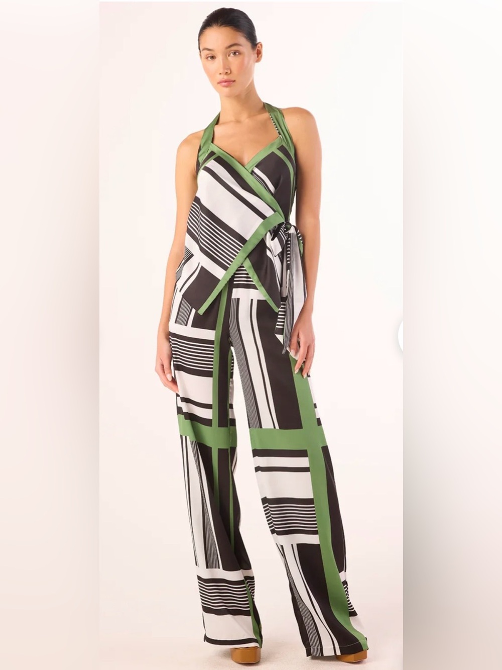 Misa Los Angeles~Ione Halter Top and Reshma Geo Print Pant Set🖤💚
